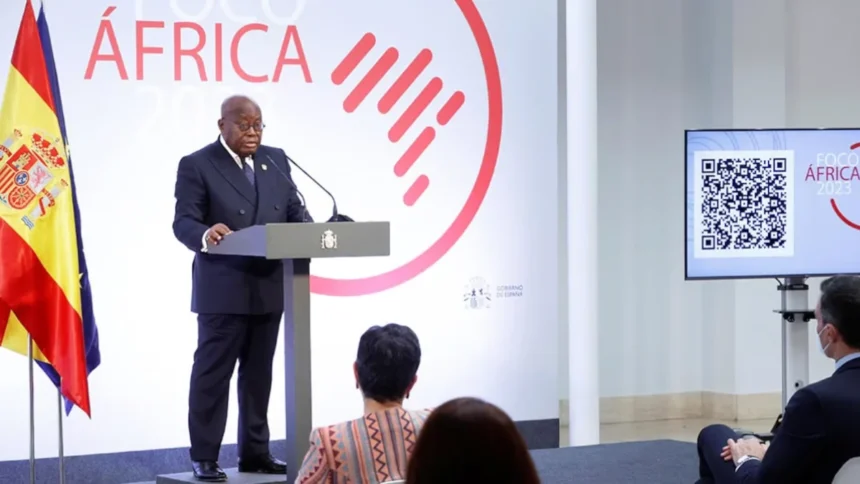 Nana Akufo-Addo, le président ghanéen, au Foco África, à Madrid, le 29 mars 2021. © Zipi / EFE/ SIPA